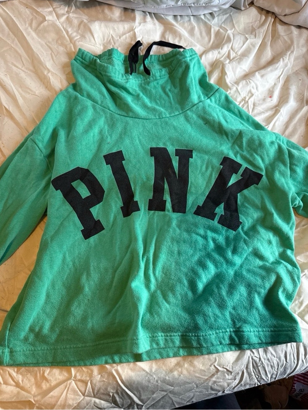 PINK Victoria's Secret Teen Aqua Green Hooded Sweatshirt with Black Logo